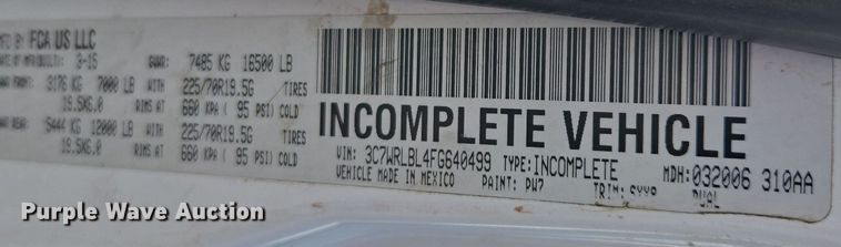 image for item FB9363 2015 Dodge Ram 4500 crane truck