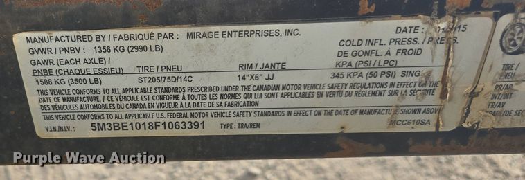 image for item FB9366 2015 Mirage Trailer enclosed cargo trailer