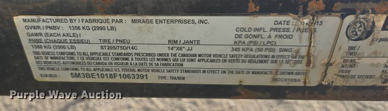 image for item FB9366 2015 Mirage Trailer enclosed cargo trailer