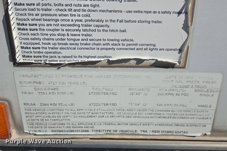 image for item FB9368 2005 Mirage Trailer enclosed cargo trailer