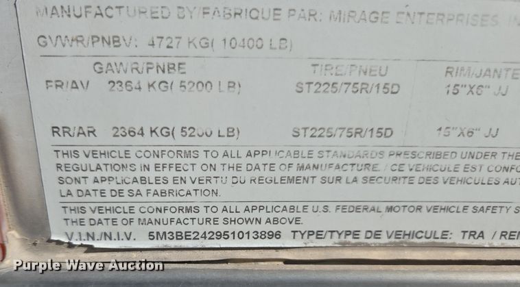 image for item FB9368 2005 Mirage Trailer enclosed cargo trailer