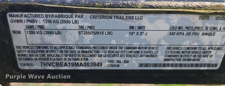 image for item FB9372 2021 Criterion enclosed cargo trailer