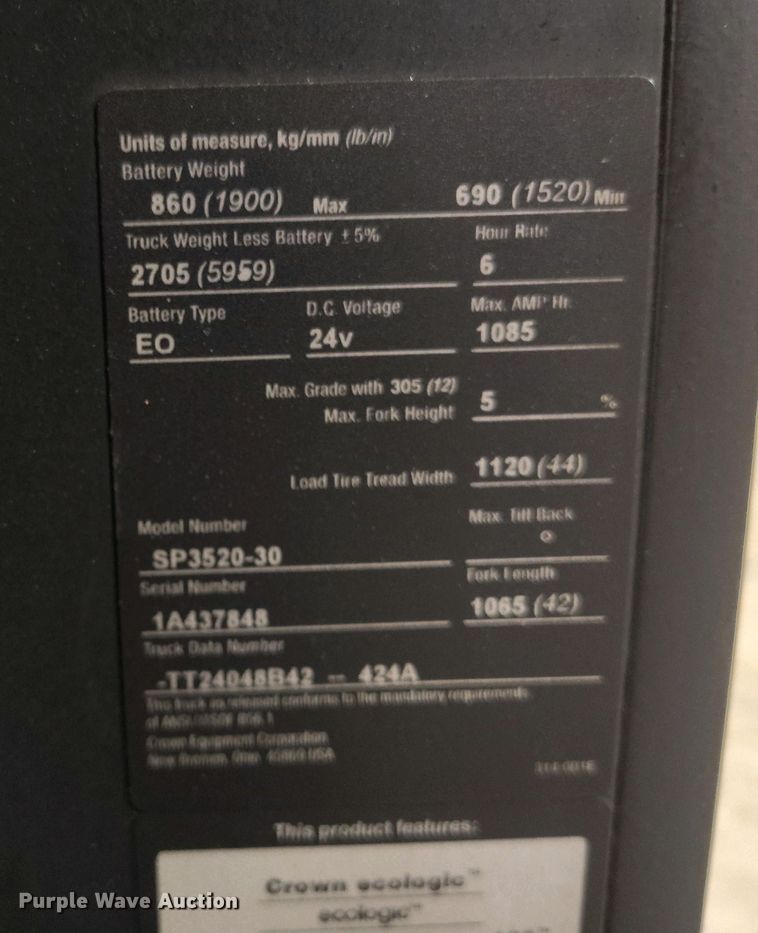 image for item IP9544 2015 Crown SP3520-30 order picker