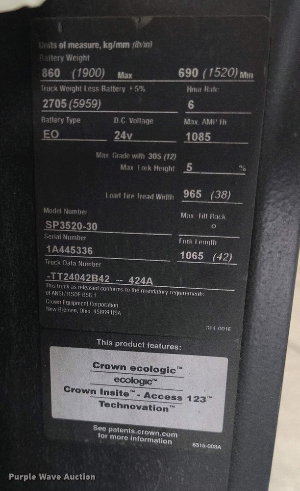 image for item IP9545 2015 Crown SP3520-30 order picker