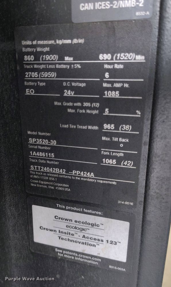 image for item IP9546 2017 Crown SP3520-30 order picker