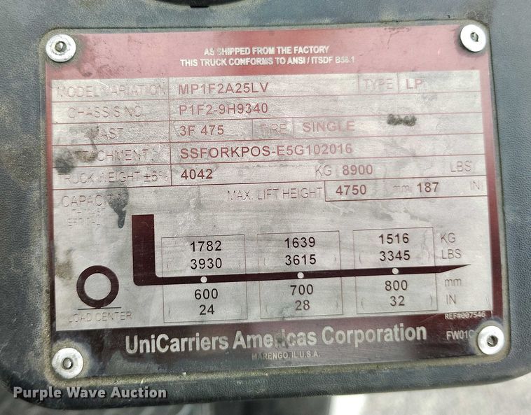 image for item IP9561 2015 UniCarriers PF50 forklift