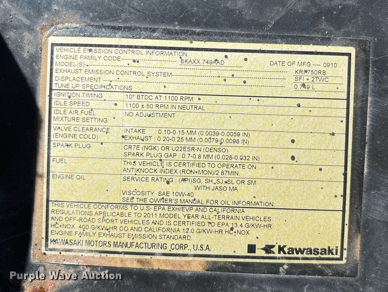 image for item ND9711 2011 Kawasaki Teryx 750 LE utility vehicle