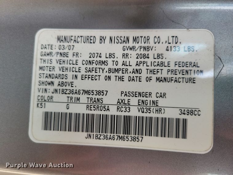 image for item NV9766 2007 Nissan 350Z convertible