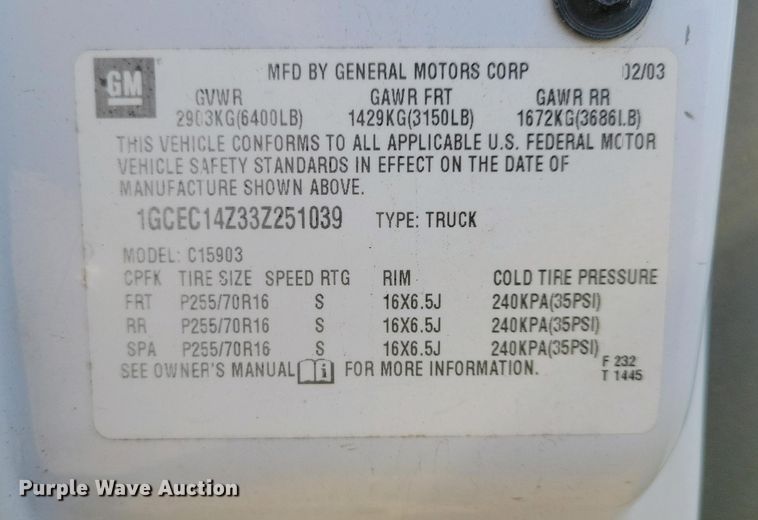 image for item NV9771 2003 Chevrolet Silverado 1500 pickup truck