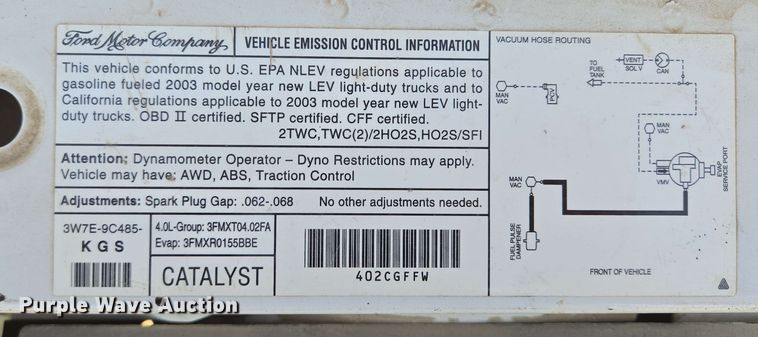 image for item NV9822 2003 Ford Ranger SuperCab pickup truck