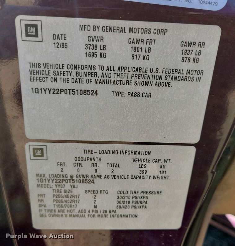 image for item NV9824 1996 Chevrolet Corvette LT1 