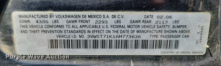 image for item NV9828 2006 Volkswagen Jetta TDI 