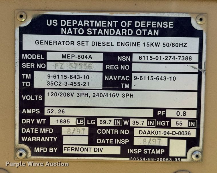 image for item YA0471 1997 Fermont DIV MEP-804A generator