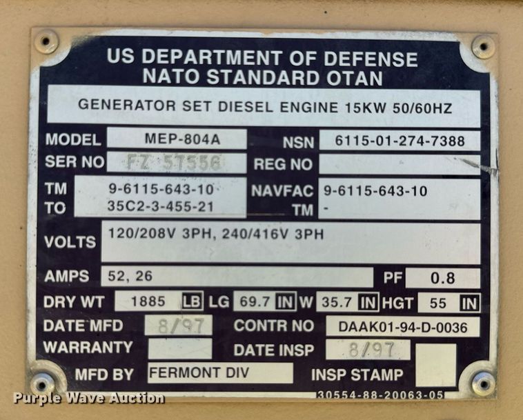 image for item YA0471 1997 Fermont DIV MEP-804A generator