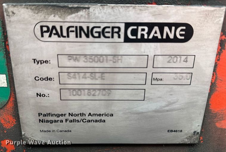 image for item DF8490 2014 Palfinger PW35001-SH truck mounted crane