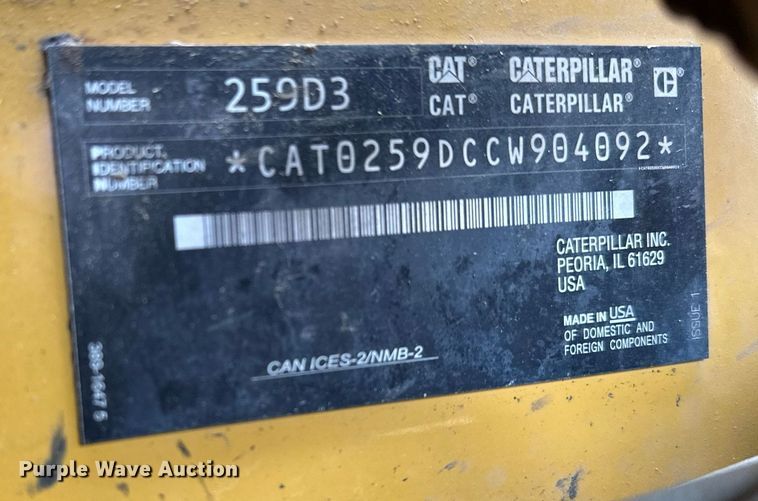 image for item DF8492 2020 Caterpillar 259D3 tracked skid steer loader