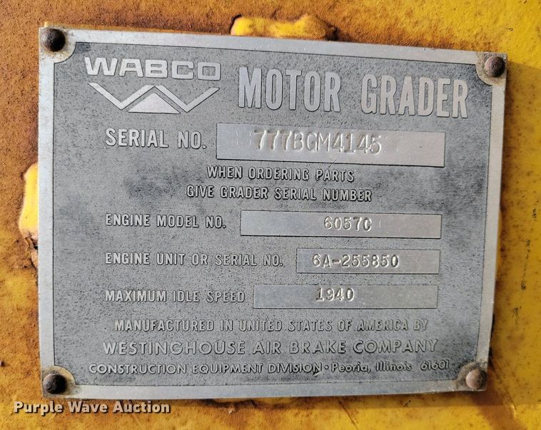 image for item DN3734 1972 Wabco 777B rigid frame motor grader