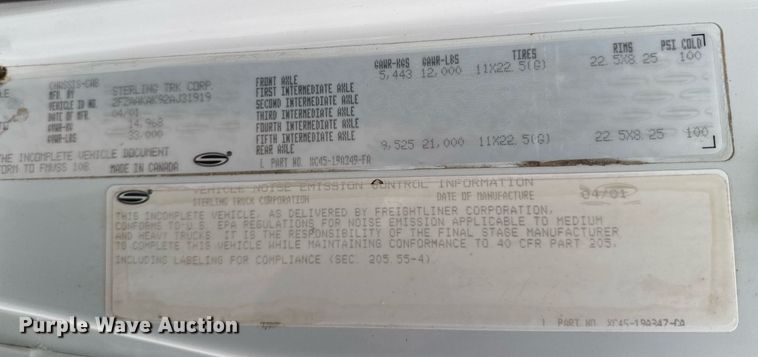 image for item DO0802 2002 Sterling Acterra utility / service truck