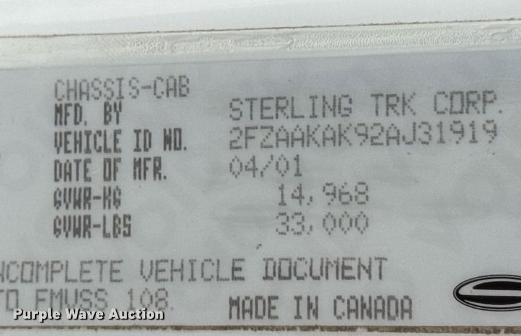 image for item DO0802 2002 Sterling Acterra utility / service truck