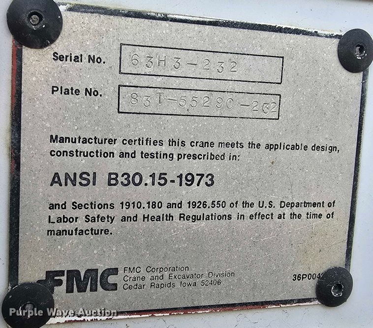 image for item DP3581 1983 FMC Link-Belt HTC-1055 crane