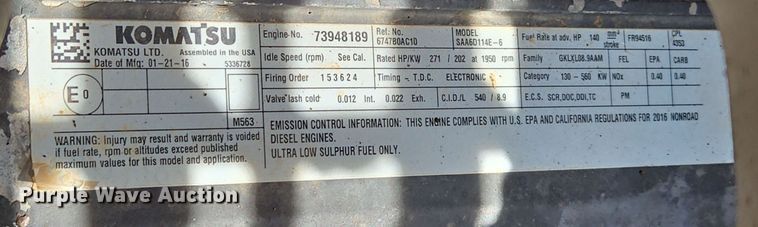 image for item DP6352 2017 Komatsu PC360LC-11 excavator