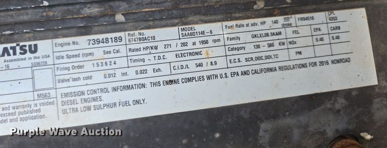 image for item DP6352 2017 Komatsu PC360LC-11 excavator