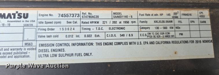 image for item DP6359 2020 Komatsu PC360LC-11 excavator