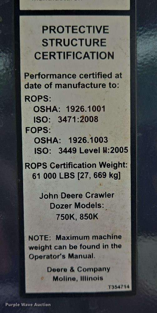 image for item DT4851 2019 John Deere 750K LGP dozer