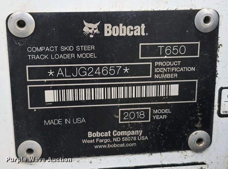image for item DT6806 2018 Bobcat T650 tracked skid steer loader
