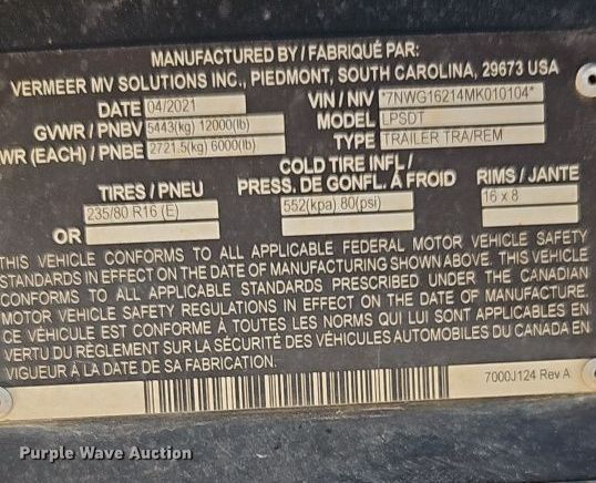 image for item DT7741 2021 Vermeer LP573SDT vacuum excavator