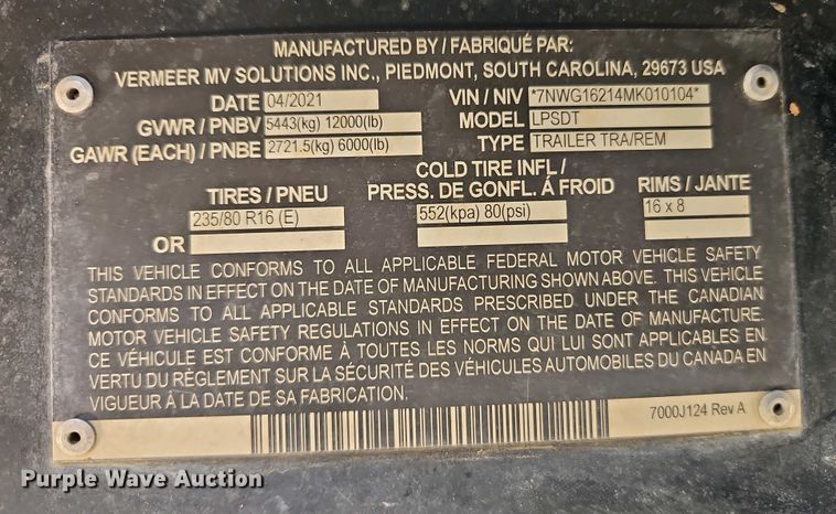 image for item DT7741 2021 Vermeer LP573SDT vacuum excavator