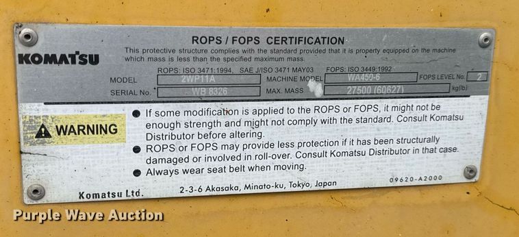 image for item DU3447 2009 Komatsu WA450-6 wheel loader