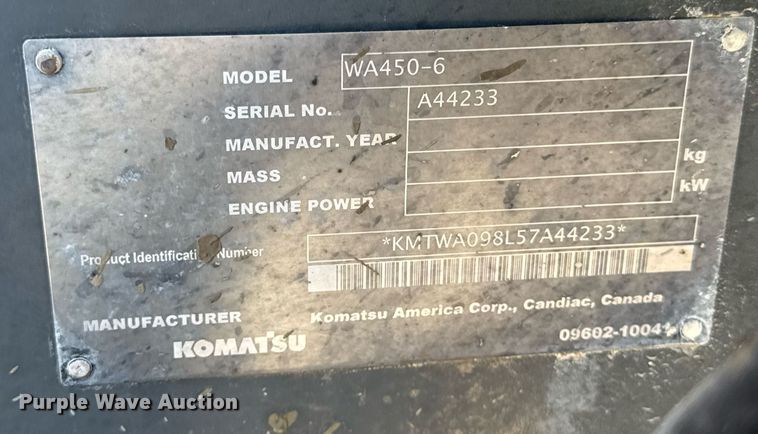 image for item DU3447 2009 Komatsu WA450-6 wheel loader