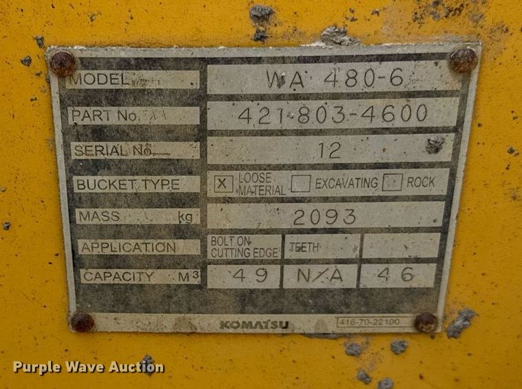 image for item DU3448 2012 Komatsu WA480-6 wheel loader