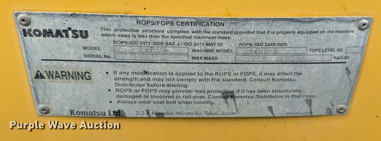 image for item DU3448 2012 Komatsu WA480-6 wheel loader