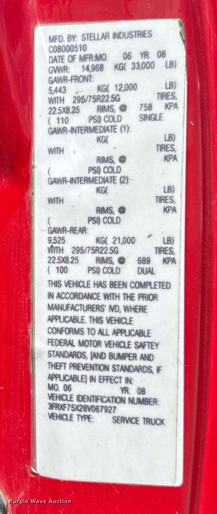 image for item DU3449 2008 Ford F750 Super Duty XLT utility / service truck