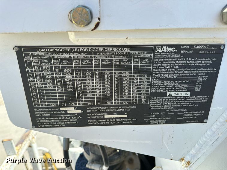 image for item DV1926 2012 Kenworth digger derrick truck