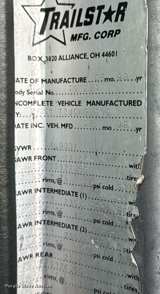 image for item DV1992 1998 Mack CL700 dump truck