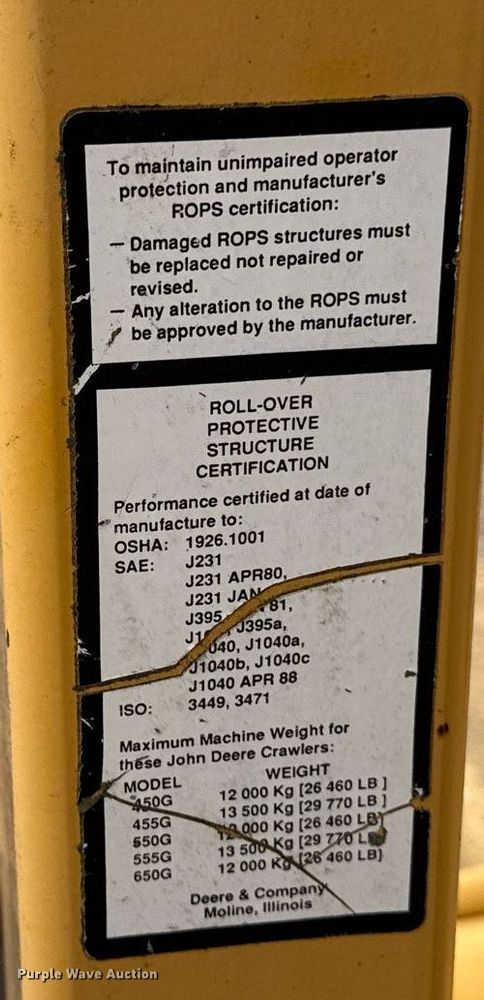 image for item DV2523 1995 John Deere 455G track loader