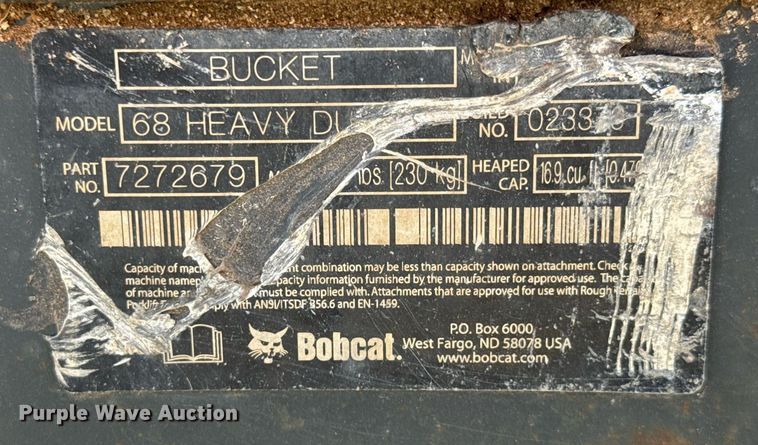 image for item DX8968 Bobcat 68 Heavy Duty skid steer bucket