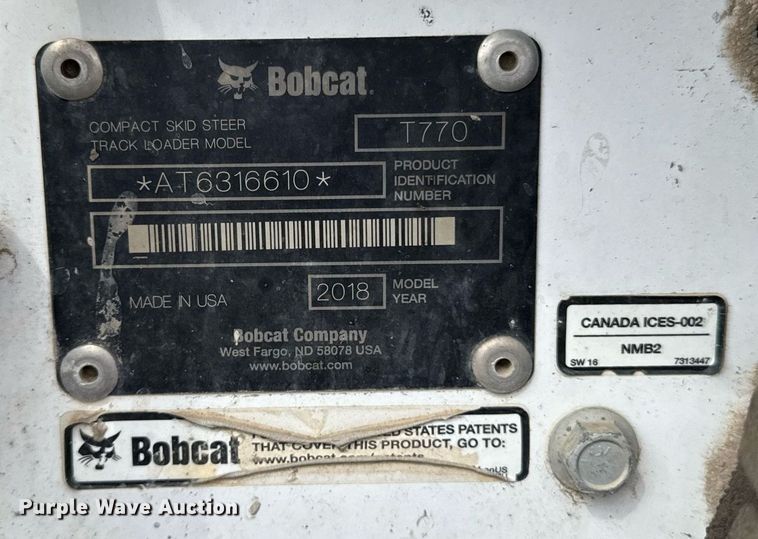 image for item DY8044 2018 Bobcat T770 tracked skid steer loader