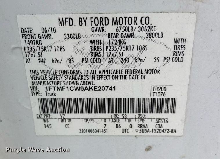 image for item DY8053 2010 Ford F150 pickup truck
