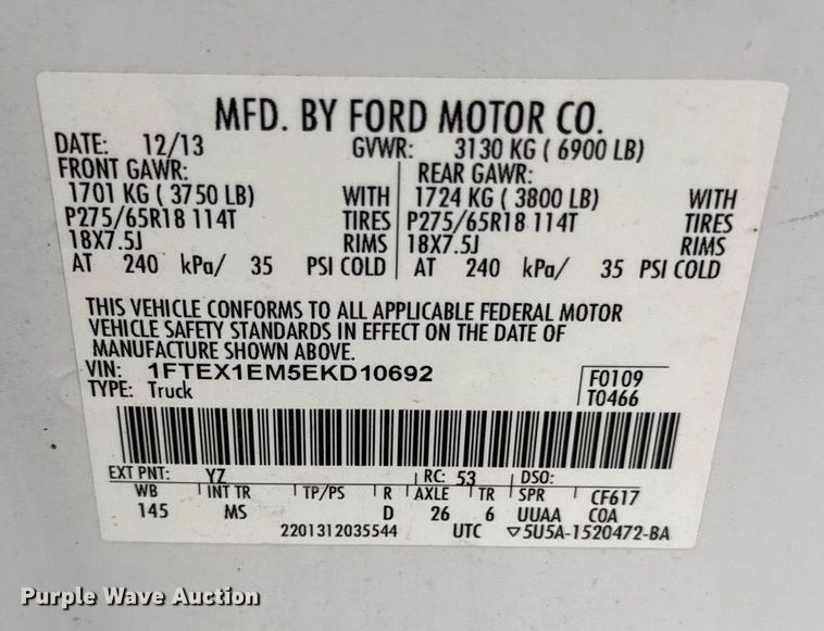 image for item DY8055 2014 Ford F150 SuperCab pickup truck