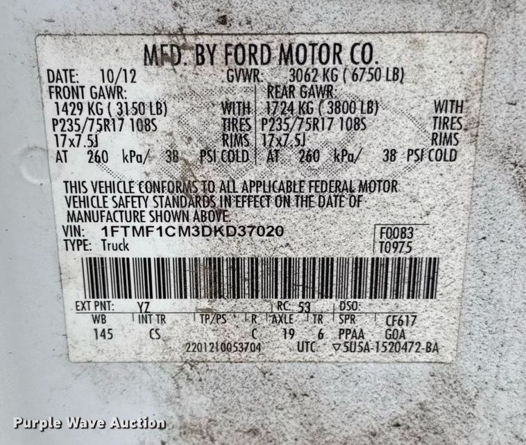 image for item DY8056 2013 Ford F150 pickup truck