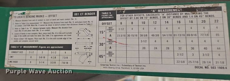 image for item DZ2979 Greenlee 881CT hydraulic one-shot bender