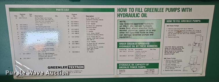 image for item DZ2979 Greenlee 881CT hydraulic one-shot bender