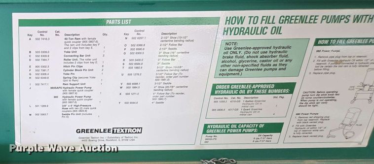 image for item DZ2979 Greenlee 881CT hydraulic one-shot bender