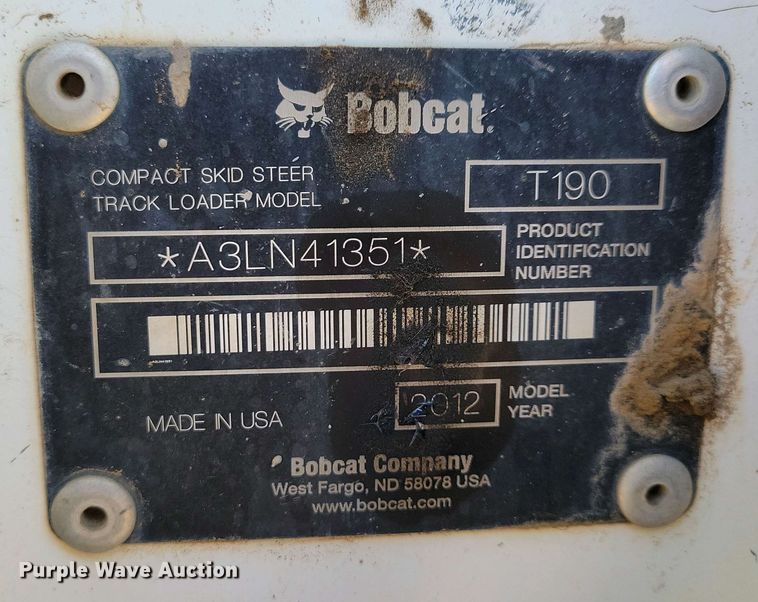 image for item EA2434 2012 Bobcat T190 tracked skid steer loader