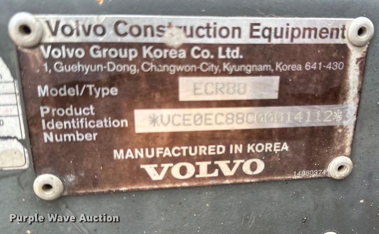 image for item EB2485 2008 Volvo  ECR88 mini excavator