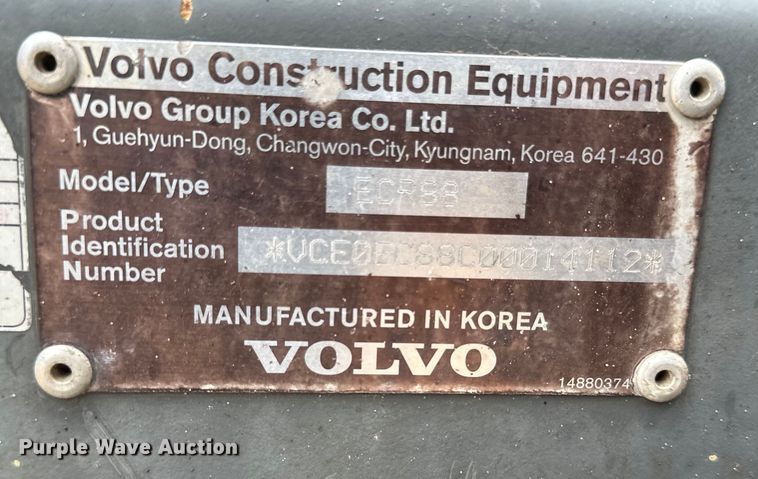 image for item EB2485 2008 Volvo  ECR88 mini excavator